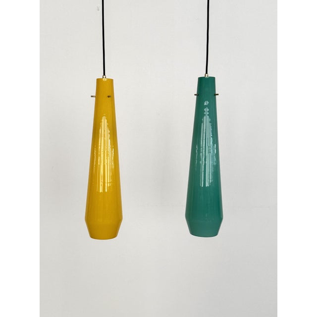 Italian Murano Glass Pendants in Green and Yellow from Vistosi, 1970s, Set of 2 For Sale - Image 14 of 15