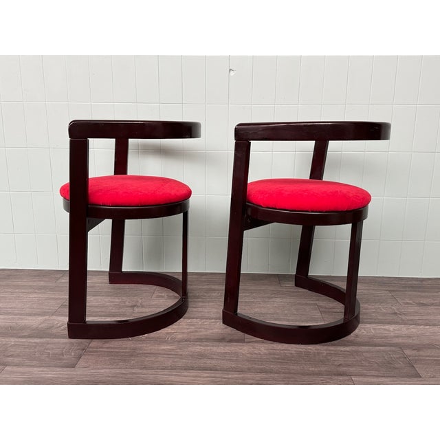 Vintage Italian Chairs in Curved Wood and Round Seat, 1970s, Set of 2 For Sale - Image 10 of 13