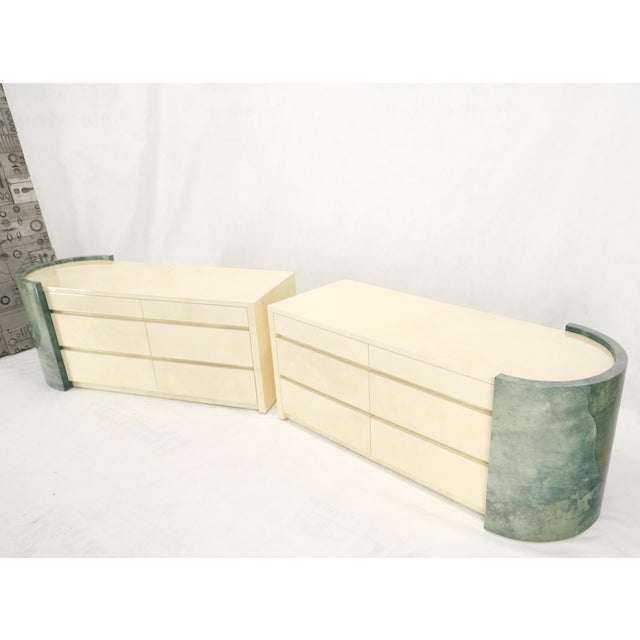 Karl Springer Two Part Side by Side Racetrack Buffed Lacquered Goatskin Dresser Credenza Mint! For Sale - Image 4 of 18