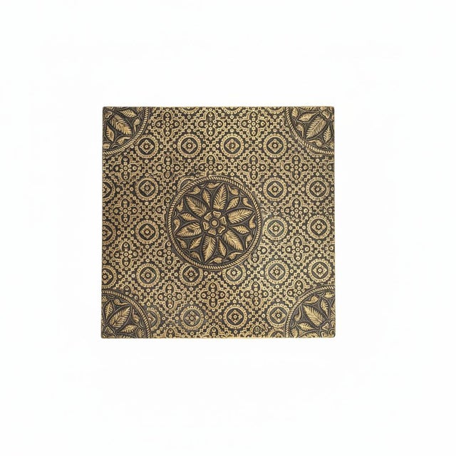 1990s Unique Wooden Pedestal With Drawers Accented With Hand Embossed Brass Foil For Sale - Image 5 of 5