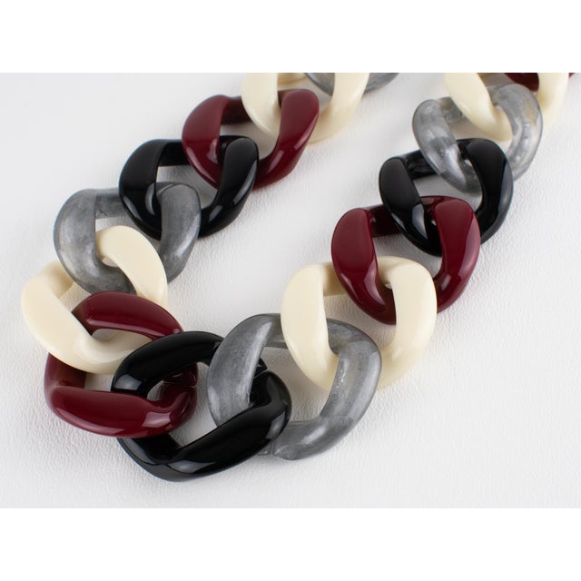 Burgundy Angela Caputi Italy Choker Necklace Massive Silver, Black, Red Resin Chain For Sale - Image 8 of 9