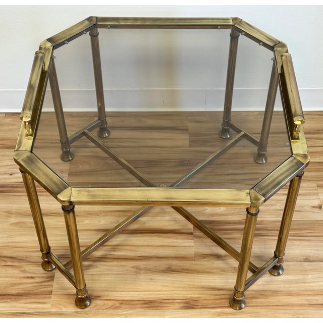 Vintage Smoked Glass and Brass Table For Sale - Image 4 of 12