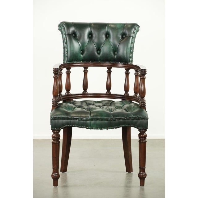 We are offering this green-flamed cowhide leather Chesterfield office chair/side chair in English style. This cowhide...