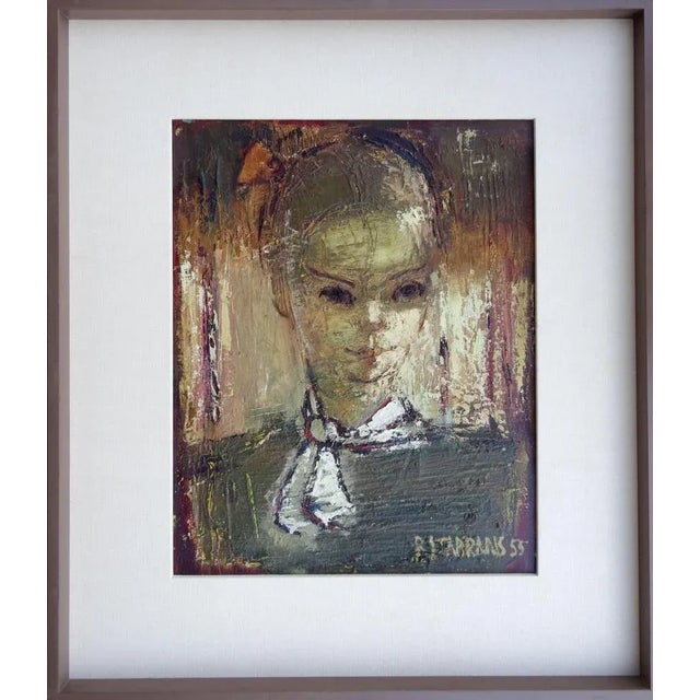 Modern Raimonds Staprаns, Portrait of Woman, 1955, Oil on Canvas For Sale - Image 3 of 7