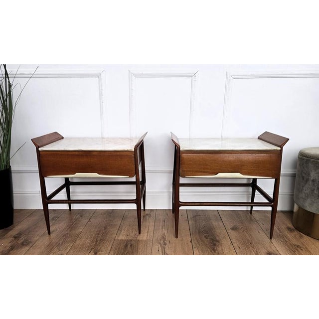 1950s Mid-Century Modern Italian Art Deco Nightstands with Marble Top, 1950s, Set of 2 For Sale - Image 5 of 12