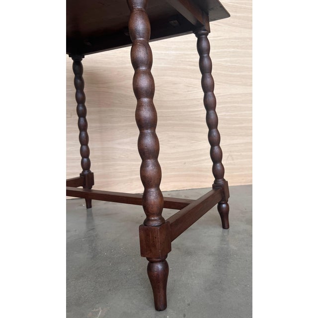 19th Spanish Walnut Side Table with Turned Legs and Iron Stretcher For Sale - Image 4 of 18
