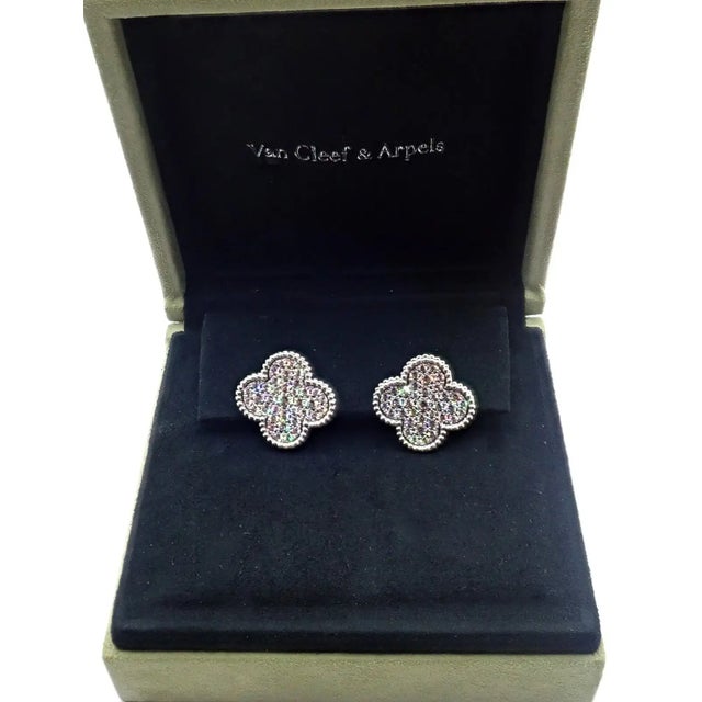 Van Cleef & Arpels White Gold Magic Alhambra Diamond Earrings, Pair For Sale - Image 10 of 10