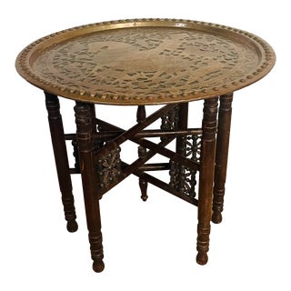 Brass Top Moroccan Side Table For Sale