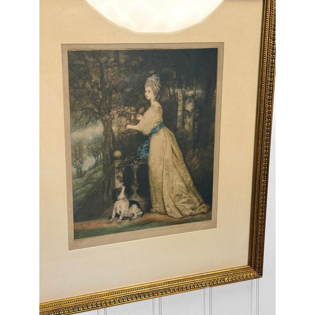 Antique Traditional Mezzotint Engraving "Lady Muster" Framed Art For Sale - Image 9 of 14