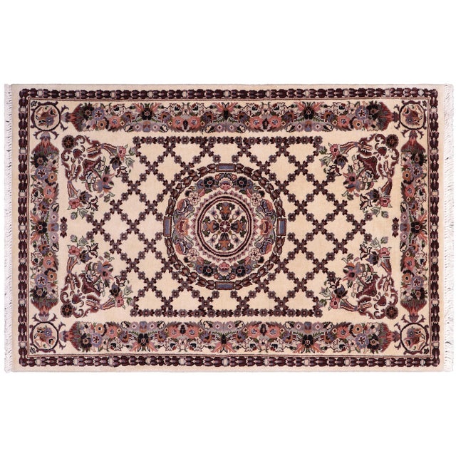 Red Shabby Chic Pak-Persian Ivory/Blue Wool Rug - 2'7'' X 4'3'' For Sale - Image 8 of 9