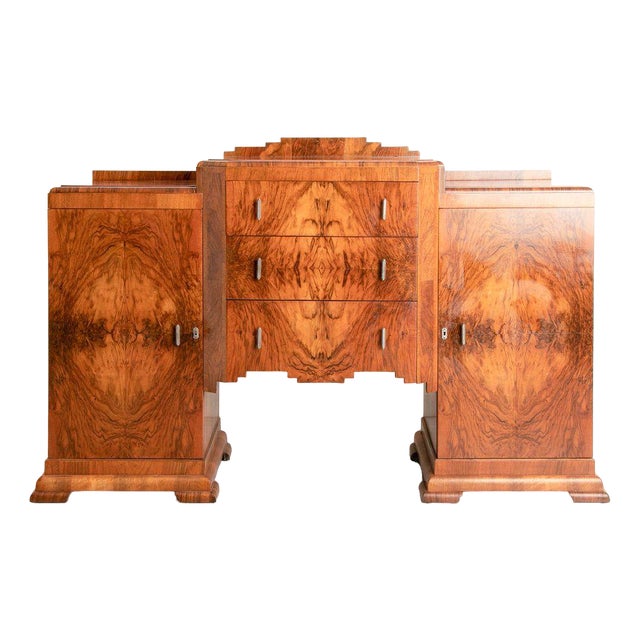 Large Art Deco Figured Walnut Sideboard For Sale