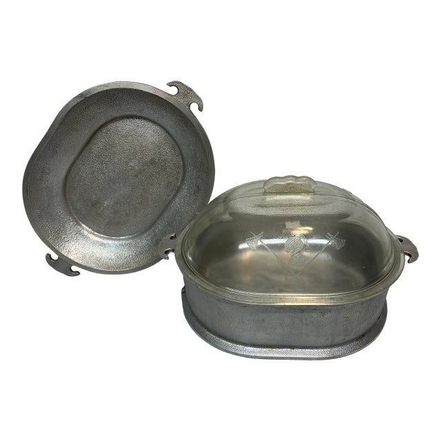 1940s Guardian Service Vintage Double Oval Roaster W/ Glass Lid - 3 pcs For Sale