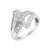 Crafted in lustrous 10k white gold, this bypass ring showcases a dazzling round diamond cluster. Soft ribbons split from...