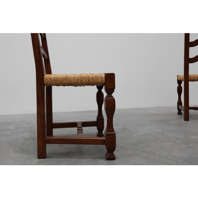 1970s Mid-Century Brutalist Chairs in Wood and Wicker, Belgium, 1970s, Set of 8 For Sale - Image 5 of 17