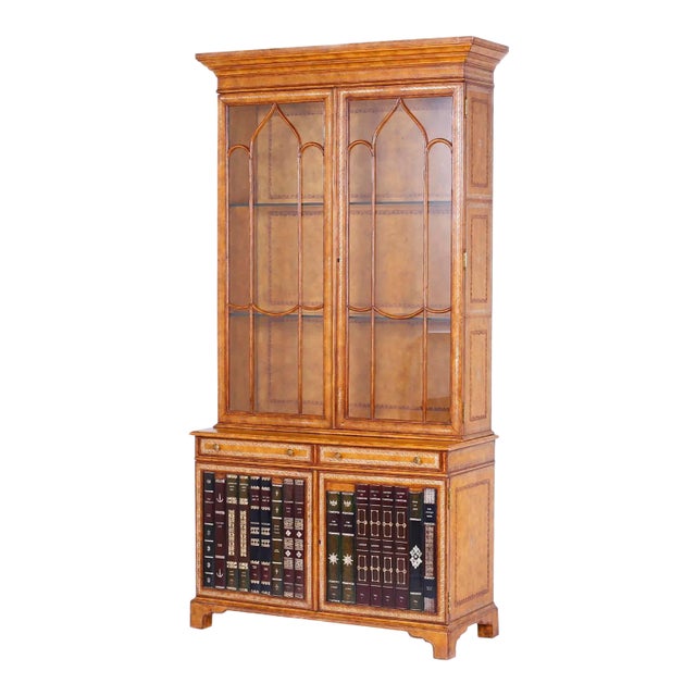 Mid-Century Leather Covered Bookcase or Cabinet For Sale