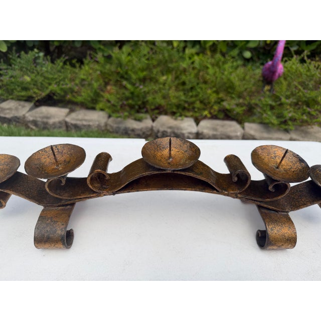 Vintage Mexican Hand-Forged Iron Five-Light Candelabra With Crackle Gilt Finish For Sale In Naples, FL - Image 6 of 12