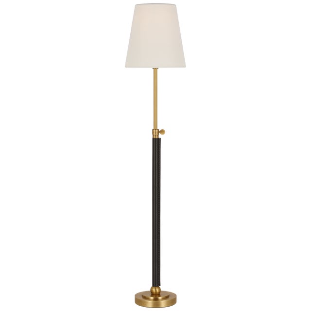 Modern Thomas O'Brien by Visual Comfort Signature Bryant Wrapped Table Lamp in Hand-Rubbed Antique Brass and Chocolate Leather with Linen Shade For Sale - Image 3 of 3