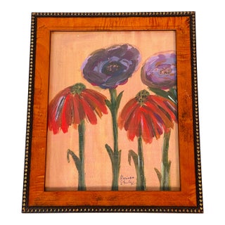 1970s Artist Signed Abstract Floral Painting Framed For Sale