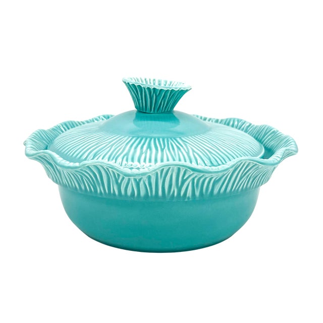 Aqua 1956 Miramar of California Aqua / Turquoise Covered Serving Bowl – Mid-Century Modern / Coastal For Sale - Image 8 of 11