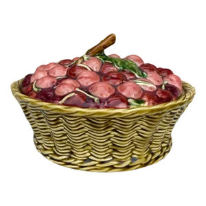 Majolica Cherries Basket Sarreguemines, Circa 1920