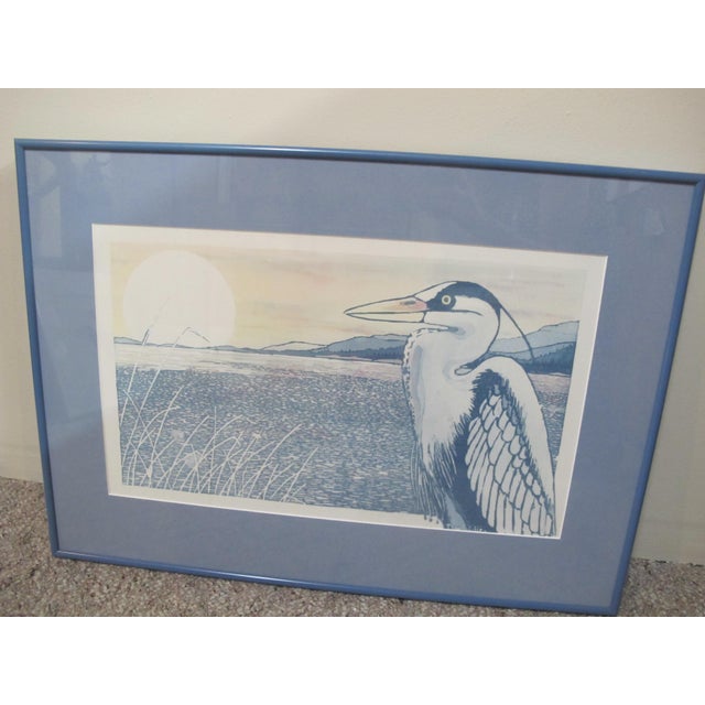 Late 20th Century Paul Otte Pacific Nw Coastal Art Unframed Batik Bird Heron Print For Sale - Image 5 of 7