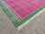 Mid-Century Modern Handmade Cotton Rug, Raspberry with Forest Green Geometric Border and Cream Fringe - 6'x9' For Sale - Image 3 of 10