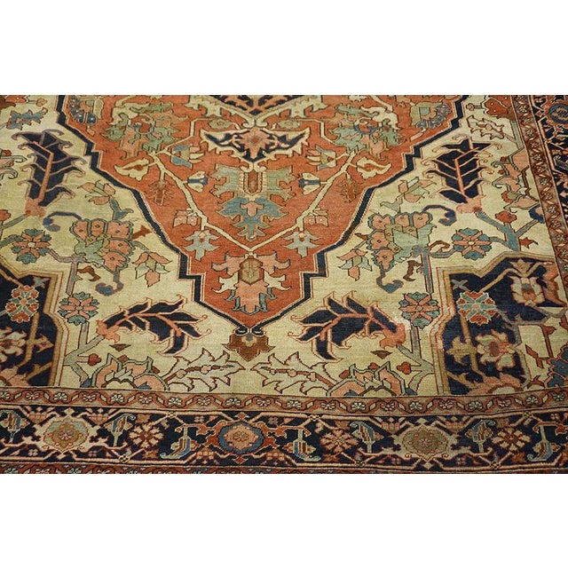 1890s Red Medallion Tribal Antique Persian Heriz Serapi Rug 8' 5" X 12' 6" Knotted Wool Carpet For Sale - Image 10 of 11