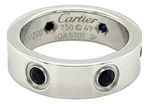 Cartier Love 6 Black Sapphire 18k White Gold Band Ring Size 4.5
