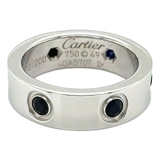 Cartier Love Blue Sapphire Limited Edition 18k White Gold Ring W/Cert Size Us 4.5 Eu 49 For Sale