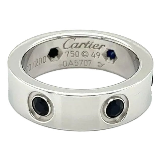 Cartier Love Blue Sapphire Limited Edition 18k White Gold Ring W/Cert Size Us 4.5 Eu 49 For Sale