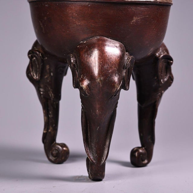 Bronze & Silver-Inlaid Tripod Censer With Elephant Legs & Bagua Lid For Sale In Los Angeles - Image 6 of 8