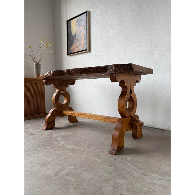 Folk Art Handcrafted Elm Table, 1950s For Sale - Image 16 of 18