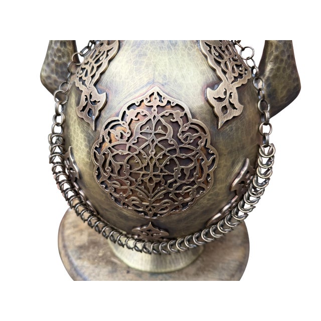 Rustic Hand-Hammered Ottoman Brass Ewer For Sale - Image 9 of 13