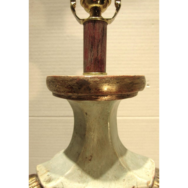 1970s Italian Baroque Style Hand Carved Wood Lamps Silk Shades - a Pair For Sale - Image 14 of 17