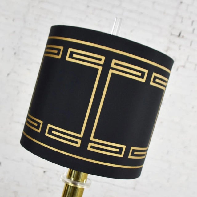 Modern 1970s Modern Hollywood Regency Lamps Lucite & Brass Plate Black With Shades Style Karl Springer - A Pair For Sale - Image 3 of 16