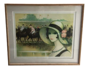 1980s "Woman at Horse Races" Artist Proof Lithograph Signed F. Botet, Framed
