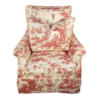 Scalamandre Pastoral Pagoda Picnic Chinoiserie Toile Twall Slipcover and White Linen Upholstered Sofa Chair - Sofa Also Available Separately For Sale