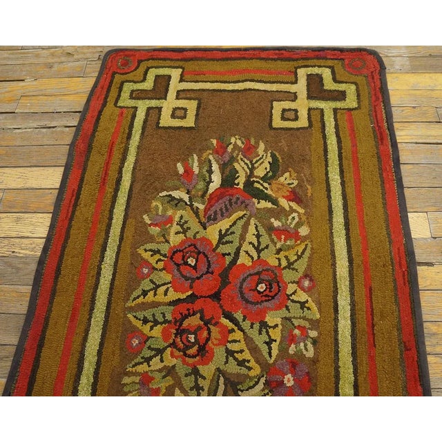 Significant Brown Chocolate Color With Special Floral Design Antique American Hooked Rug For Sale - Image 11 of 12