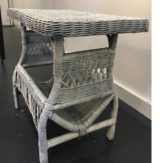 Vintage Shabby Chic Wicker Side Table W/Magazine Rack Lower Shelf