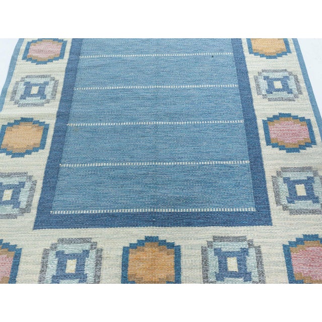 Mid-Century Modern Doris Leslie Blau Vintage Swedish Flat Woven Rug by Ingegerd Silow For Sale - Image 3 of 7