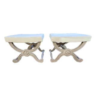 Custom French Grey Painted Neo-Classic X-Style Benches, a Pair For Sale