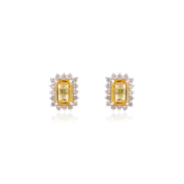 American 1.86ct Yellow Sapphire Diamond Halo Stud Earrings in 14k White Gold Gift for Mom- A Pair For Sale - Image 3 of 12