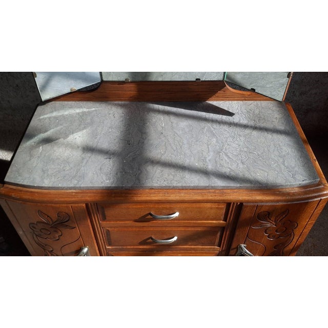 Art Deco Dressing Table in Oak and Marble with Triptych Mirror, 1930s For Sale - Image 9 of 13