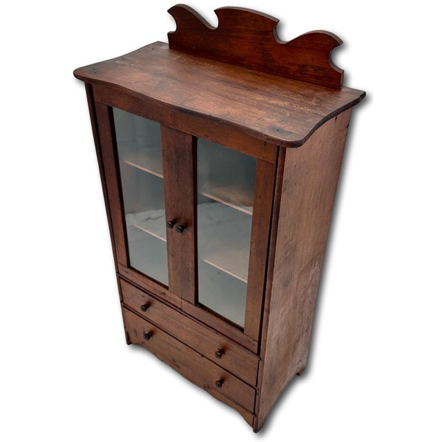 Unusual Early 1900s Antique American Miniature Size Wood & Glass Front "Salesmans Sample" Kitchen Hutch - 23 Inches Tall For Sale - Image 12 of 18