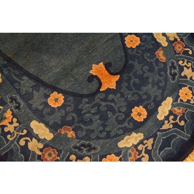 1920s Blue Floral Oval Antique Chinese Peking Carpet 4' X 6'8" Handknotted Wool Rug For Sale - Image 4 of 6