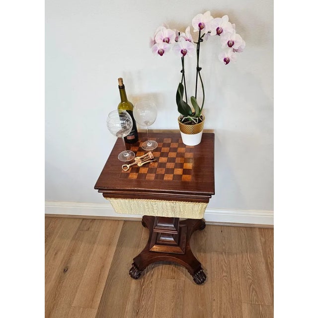 Antique English William IV Period Mahogany Inlaid Chessboard Top Sewing Stand For Sale - Image 12 of 13