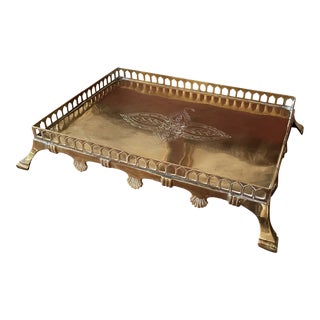 Vintage Rectangular Brass Gallery Tray For Sale