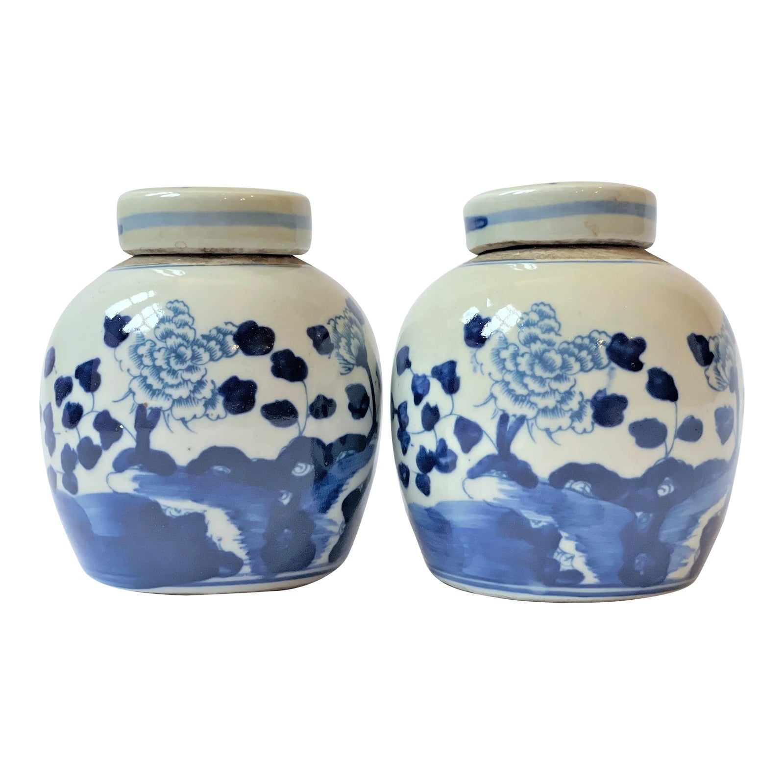Contemporary Chinoiserie Ginger Jars With Chrysanthemums a Pair Chairish