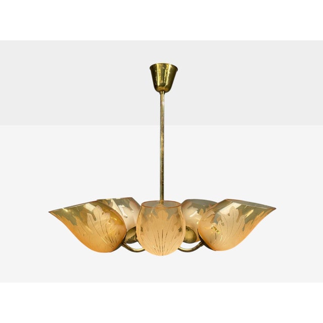 Carl Erik Bodén, Chandelier, Brass, Glass, Sweden, 1940s For Sale - Image 4 of 10