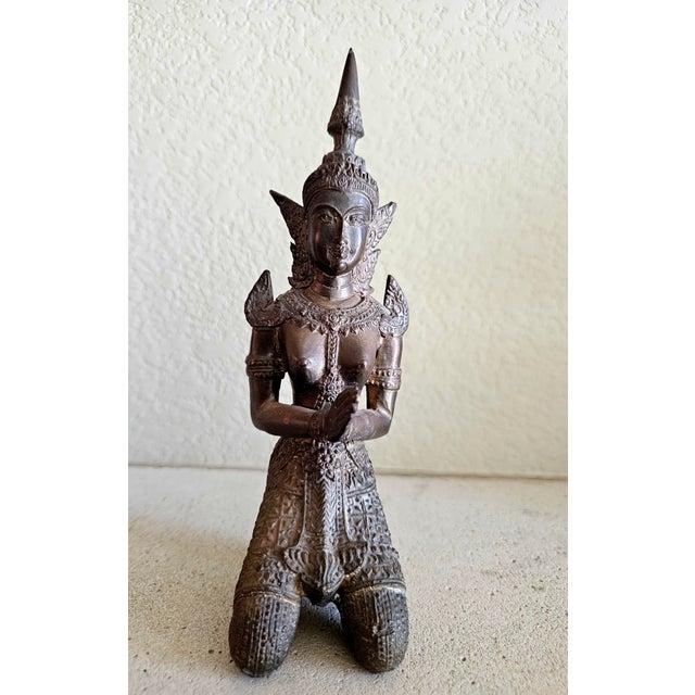 Early 20th Century Thai Bronze Thepphanom Devata Statue – Kneeling Celestial Guardian, 9” For Sale - Image 12 of 12